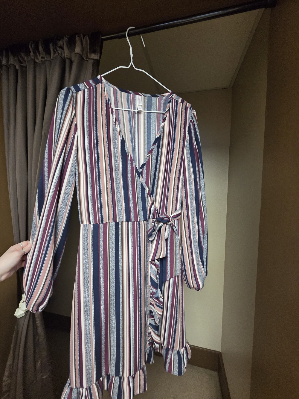 Xhilaration Navy, Pink, Cream, and Gray Striped Wrap Dress